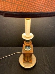 lot 116 image: Beautiful Vintage Lamp with Burlap Shade and Wood and Brass Accents