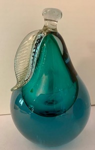 lot 119 image: Vintage Murano Art Glass Alfredo Barbini Fruit Pear Apple Bookends, Sommerso Italy