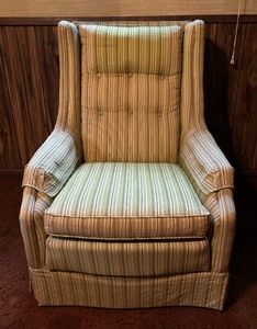 lot 42 image: Vintage Striped Swivel Chair with Coordinating Ottoman