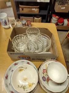 lot 315 image: Glass Plates, Cream & Sugar, Teacups, China