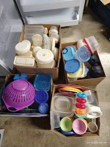 lot 349 image: Four Boxes Misc. Storage, Rubbermaid, Etc.