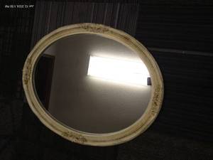 lot 465 image: Large Cream Distressed Oval Mirror