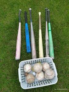 lot 606 image: (6) Bats & Small Tote of Balls