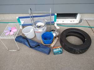 lot 678 image: Misc Lot - Folding Deck Chair, Tire, Etc