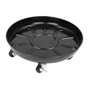 lot 114 image: Set of 2 14 in. W Black Iron Round Flower Pot Tray Planter Tray for Indoor Outdoor Flower Pot with Universal Wheels