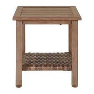 lot 116 image: Hampton Bay Geneva 18 in. Square Steel Wicker Outdoor Patio Side Table