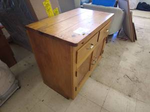 lot 7 image: Vintage Wooden Kitchen Cabinet with Drawers and Shelves
