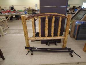 lot 14 image: Rustic Wooden Headboard and Bed Frame