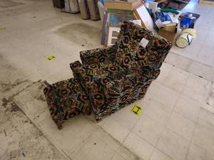 lot 10 image: Retro Pattern Armchair with Matching Ottoman