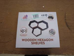 lot 65 image: AzureCo Wooden Hexagon Shelves Set