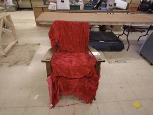 lot 71 image: Vintage Wooden Rocking Chair with Red Cover