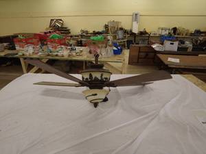 lot 103 image: Rustic Ceiling Fan with Woodland-Themed Light Fixtures
