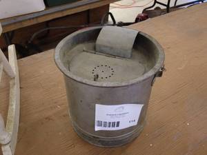 lot 114 image: Vintage Metal Ash Bucket and Antique Wooden Rocking Chair