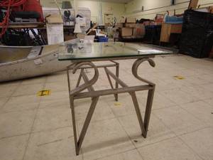lot 156 image: Rustic Metal Frame Glass Top Coffee Table