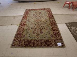 lot 173 image: Elegant Floral Area Rug with Red Border