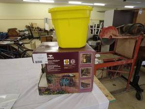 lot 177 image: Ames Aluminum Wall Mount Hose Reel with Yellow Plastic Bucket