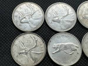 Six Canadian Silver Quarters 1962, 1963, 1964, 1965, 1966, 1967 - 0.15 Oz. Silver per coin