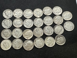 Twenty Six 90% Silver dimes 2 Mercury and 24 Roosevelt
