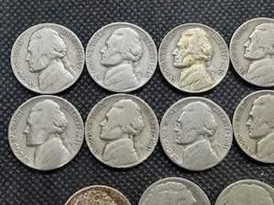 Twelve Jefferson Nickels all pre-1949 and 5 Buffalo Nickels