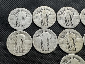 Eleven No-Date Silver Standing Liberty Quarters