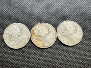 Three Rare Earlier Date Canadian Silver Quarters 1937, 1940, 1941 - 0.15 Oz. Silver per coin