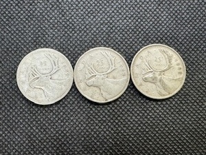 Three Rare Earlier Date Canadian Silver Quarters 1942, 1943, 1944 - 0.15 Oz. Silver per coin