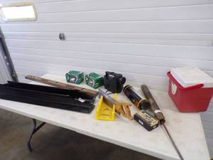 lot 17 image: Brass Well Pump Head Lights, Chevy Rocker Panels, Cooler, Projector and more Assorted Lot