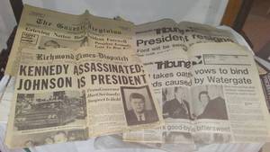 lot 829 image: Original Newspapers From Kennedy Assassination. Nov 23, 1963, and Many More.