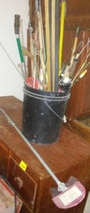 lot 891 image: Bucket Of Ice Fishing Sticks And More.