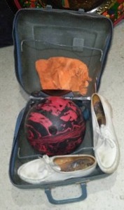 lot 586 image: Brunswick Bowling Ball, Case and Shoes.