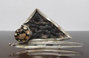 lot 12 image: Sterling Silver Modernist Brooch wFossil & Wire Design