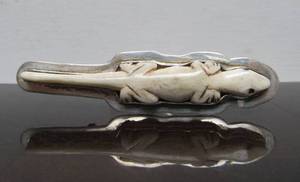 lot 17 image: Larger Sterling Silver & Carved Bone Lizard Bracelet - Signed RIS