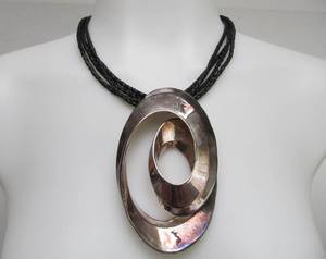 lot 27 image: LARGE Sterling Silver Spiral Pendant Necklace by E&ampL Jewelry Designers - Made in Israel