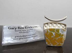 lot 29 image: Signed Modernist Sterling Silver & Stone Canyon Jasper Pendant by Gary Rex Erickson