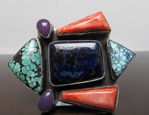 lot 3 image: Wonderful Large Sterling Silver Multi-Stone Navajo Brooch Pendant - Signed BAL