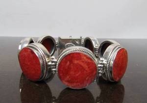 lot 48 image: Sterling Silver Bracelet Red Jasper or Coral - New with Tags