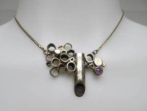 lot 49 image: Sculptural Sterling Silver & Amethyst Pendant Necklace
