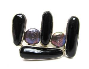lot 51 image: Larger Modernist Black Onyx & Pearl Pendant