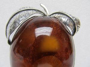 lot 57 image: Large Sterling Silver & Amber Fruit Pendant