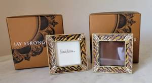 lot 169 image: Jay Strongwater Jeweled Enamel Tiger Print Frames, pair