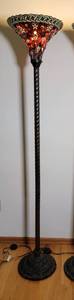 lot 20 image: Bronze Finish Twisted Column Stained Glass Star Shade Floor Lamp, A