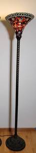lot 21 image: Bronze Finish Twisted Column Stained Glass Star Shade Floor Lamp, B