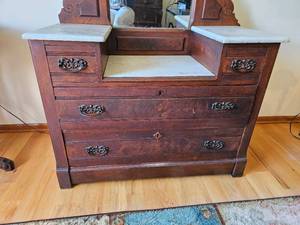 lot 17A image: Victorian East Lake Drop Well Vanity Dresser with Marble Surface