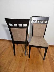 lot 91 image: Expresso & Taupe Upholstered Dining Chairs, paiar