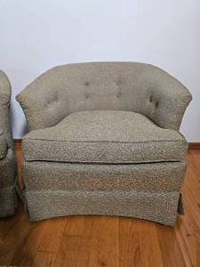 lot 93 image: Contemporary Barrel Armchairs and Ottoman Conversation Set