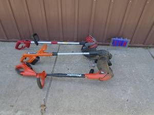 Qty of 3 weed trimmers, 2 18 volt batteries & 1 charger 110 volt. As shown.