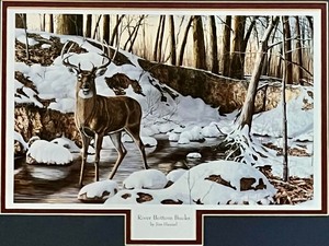 lot 223 image: Artist Framed Artwork River Bottom Bucks Signed by JIM HANSEL