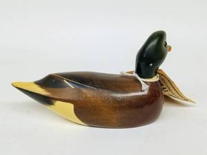 lot 194 image: Vintage Signed WILDLIFE WITH WOOD Mallard Duck Decoy