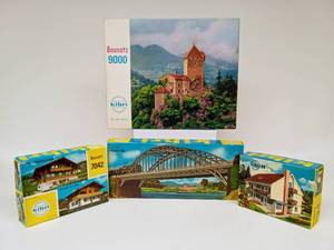 lot 299 image: Collection of KIBRI Model Train N Scale Bridge, Houses and Castle