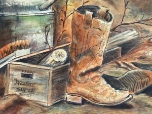lot 32 image: Original Southwest  Oil Painting on Canvas Board